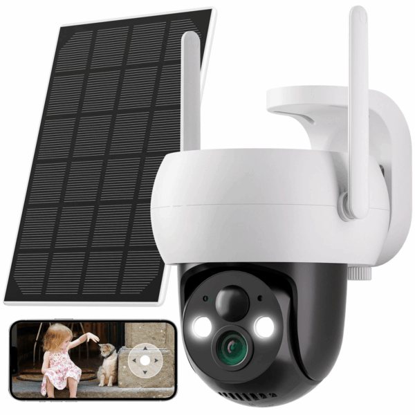 Solar & Battery Powered Outdoor WiFi Security Camera – 3MP PTZ Dome with Two-Way Audio, Motion Detection, Night Vision, Waterproof - Image 2