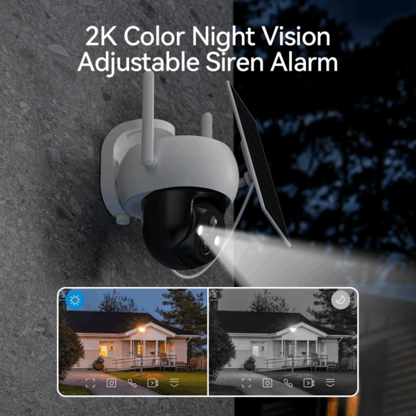 Solar & Battery Powered Outdoor WiFi Security Camera – 3MP PTZ Dome with Two-Way Audio, Motion Detection, Night Vision, Waterproof - Image 5